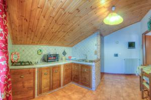 维勒塔巴雷亚桑克蒂斯公寓的厨房设有木制橱柜和木制天花板。