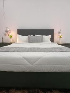 蒙巴萨City Centre的卧室配有一张带白色床单和枕头的大床。
