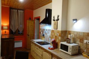 布里昂松Appartement cosy montagne, centre ville de Briançon的厨房配有炉灶和微波炉。