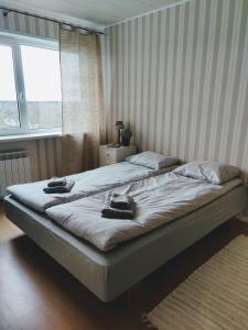 基维厄利Kotkapesa Apartment的一间卧室配有一张床,上面有两条毛巾