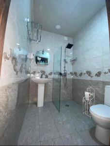 卡兹贝吉GOLDEN STAR KAZBEGI的带淋浴、盥洗盆和卫生间的浴室