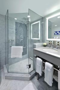 汉密尔顿汉密尔顿公主海滩俱乐部费尔蒙经营酒店的一间带玻璃淋浴和水槽的浴室
