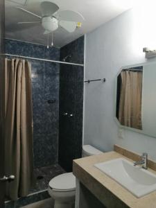 锡瓦塔塔内霍Habitaciones del Pacifico的浴室配有卫生间、盥洗盆和淋浴。