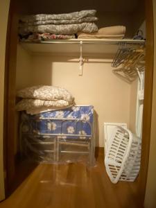尼亚加拉瀑布Anna's Bed & Breakfast的步入式衣柜,配有一叠床