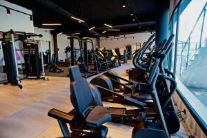 佩德雷尔Syncrosfera Fitness & Health Hotel Boutique的健身房,配有各种跑步机和机器