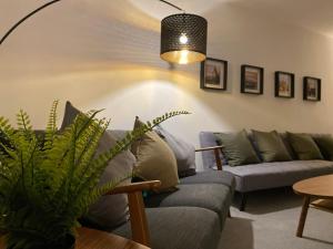 兰卡斯特Spacious City Centre Property的带沙发和盆栽植物的客厅