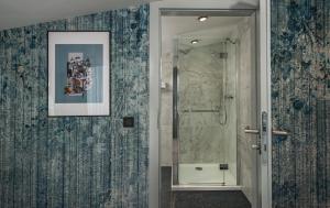 赫鲁别舒夫Hotel & Restauracja Gniecki的一间带步入式淋浴间和卫生间的浴室