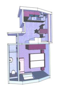 加舒恩Haus Bergblick的带有紫色墙壁的浴室图