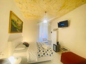 罗马我来借宿酒店的一间卧室配有一张床、一张沙发和一台电视。