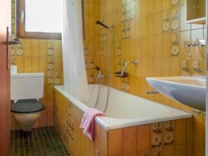 采尔马特豪斯记忆体采尔马特公寓的带浴缸、卫生间和盥洗盆的浴室