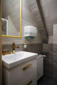 布科维纳-塔钱斯卡Willa Za Potokiem的浴室设有白色水槽和镜子