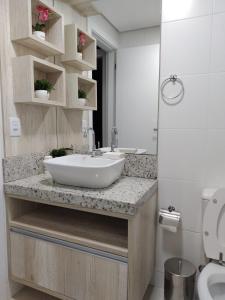 格拉瓦塔尔Apartamento Vida Boa的一间带水槽和卫生间的浴室