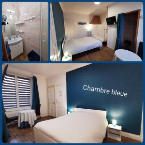 ConsenvoyeChambres dhôtes Logette的两张图片的酒店客房 - 带一张床和一间浴室