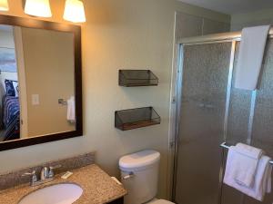 西耶斯塔岛Island House Beach Resort 2的带淋浴、卫生间和盥洗盆的浴室