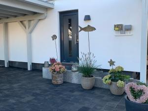 拉博埃Appartement Meerzeit - a62529的门前有盆栽的门廊