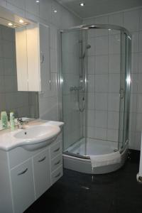 吕恩Hotel Rühen, 24 Stunden Check in, kostenfreie Parkplätze的带淋浴、盥洗盆和浴缸的浴室