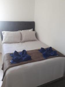 嘎林海斯港Studio Moah 205_Porto de Galinhas的一张床上有两根蓝色的弓