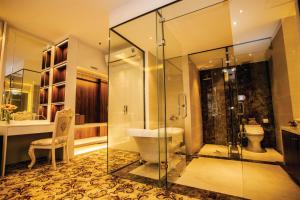 土龙木市ELIZABETH HOTEL的一间带玻璃淋浴和卫生间的浴室