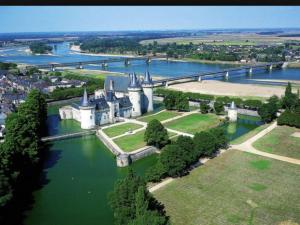 卢瓦尔河畔叙利旅行酒店的河中城堡的空中景观
