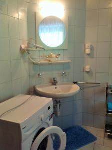 纽科琴格罗斯夫艾斯霍阿玛特公寓的一间带水槽和洗衣机的浴室
