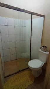 伊波兰加Canto do Sabiá PETAR Hospedagem Familiar的一间带卫生间和淋浴的浴室