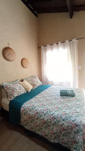 伊波兰加Canto do Sabiá PETAR Hospedagem Familiar的一间卧室配有一张带窗户的床