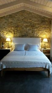 德尔吉切萨菲之家旅馆的一间卧室设有一张带石墙的大床