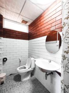 普鲁亚普鲁萨塔拉花园旅馆的一间带卫生间、水槽和镜子的浴室