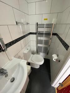 伦敦Anchor Guest House的白色的浴室设有卫生间和水槽。