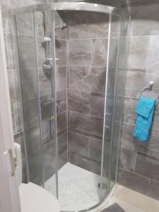 纽卡斯尔En suite bedrooms, Heaton, Newcastle的浴室里设有玻璃门淋浴