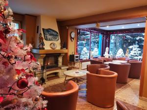 斯克拉斯卡波伦巴Rezydenz的客厅配有圣诞树和椅子