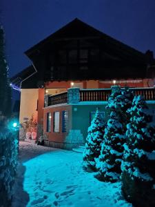 斯克拉斯卡波伦巴Rezydenz的雪中树的房屋