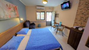 尼夫佐哈Aloni - Guest house Dead Sea的客房设有1张床、1张桌子和1台电视。