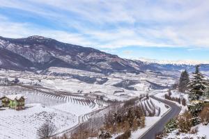 斯波尔马焦雷Appartamenti Decarli的雪覆盖着的山谷,有房子和道路