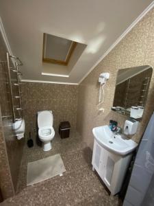 穆卡切沃Капрі的一间带卫生间、水槽和镜子的浴室