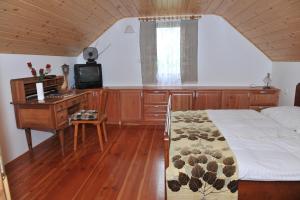 Šmarje pri JelšahVineyard Cottage Keglic的一间卧室配有一张床、一张书桌和一台电视