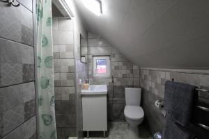布克维Melody Hotel的一间带卫生间和水槽的小浴室