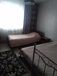 Vita-PochtovayaMotel Chalet的小房间设有两张床和窗户
