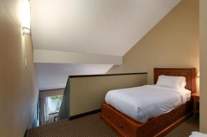 惠斯勒Blackcomb Lodge的一间小卧室,配有床和窗户