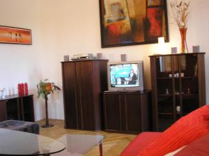 布拉迪斯拉发Apartment Riverside - River View的一间带电视和部分家具的客厅