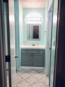 德斯坦Purple Sunset - Central Destin - 1BR Condo的一间带水槽和镜子的浴室