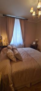 科莫Al Molo di Sant'Agostino的卧室配有带枕头的床铺和窗户。