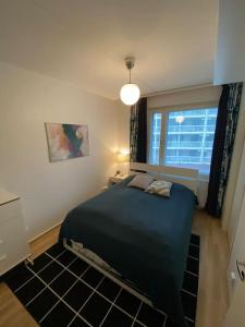 万塔Modern two bedroom apartment near Helsinki Airport的一间卧室设有一张大床和一个窗户。