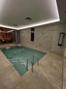 الأيبنوس EBONyشالية فندقي بصالة سينما ومسبح بجهاز تدفئة内部或周边的泳池