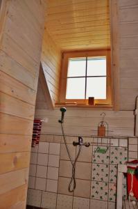 新梅斯托Vineyard Cottage Vercek的木屋内带淋浴的浴室