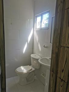 圣玛尔塔Cabaña Villa Roma的白色的浴室设有卫生间和水槽。