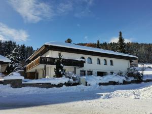 ObdachRafael Kaiser Residence Privée - Spielberg Obdach的一座白色的大建筑,地面上积雪