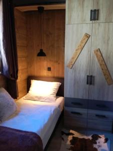 克拉尼斯卡戈拉LES CHALET Kranjska Gora I的一间带两张床和梳妆台的卧室