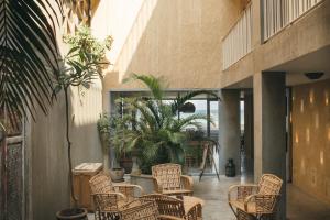 达哈布达哈布达尔公寓式酒店的一座带椅子和植物的庭院