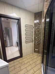 第聂伯罗Apartments Most City的带淋浴和镜子的浴室